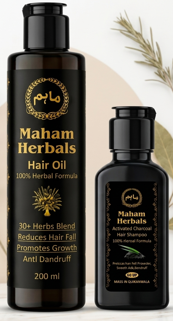 Maham Herbals Organic Hair Oil 30+ Herbs 🌿 With Free 60ML Shampoo